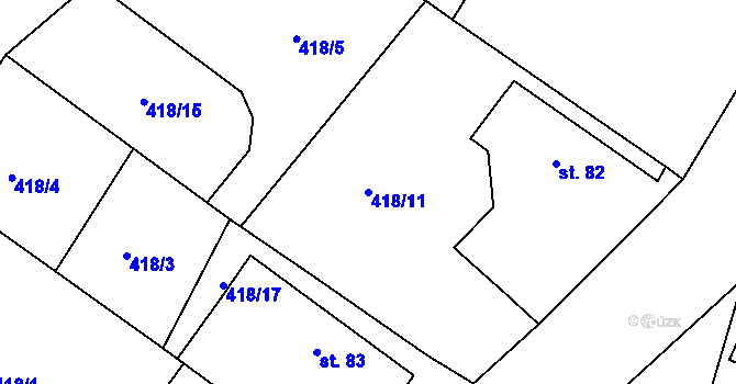 Parcela st. 418/11 v KÚ Dobšín, Katastrální mapa