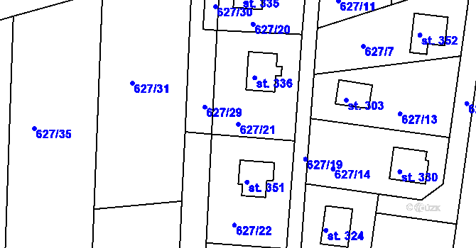 Parcela st. 627/21 v KÚ Dobšín, Katastrální mapa