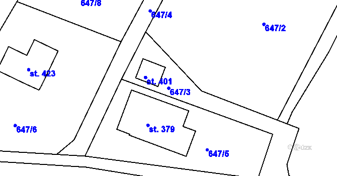 Parcela st. 647/3 v KÚ Dobšín, Katastrální mapa