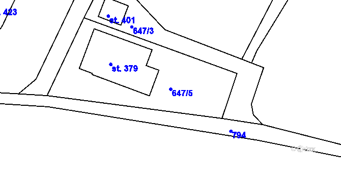 Parcela st. 647/5 v KÚ Dobšín, Katastrální mapa