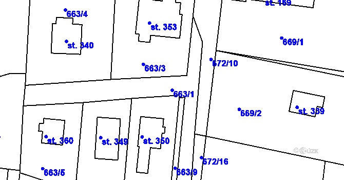 Parcela st. 663/1 v KÚ Dobšín, Katastrální mapa