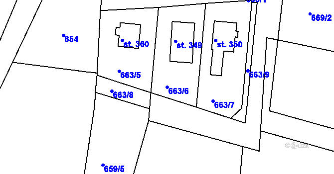 Parcela st. 663/6 v KÚ Dobšín, Katastrální mapa