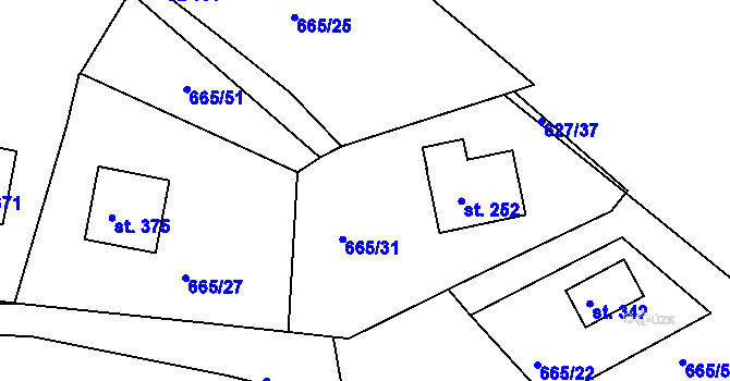 Parcela st. 665/18 v KÚ Dobšín, Katastrální mapa
