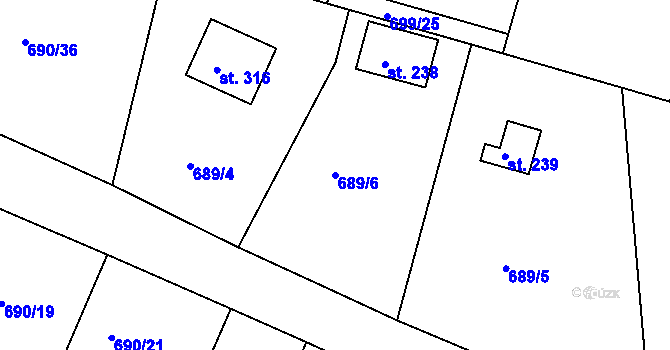 Parcela st. 689/6 v KÚ Dobšín, Katastrální mapa