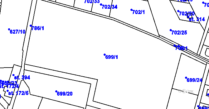 Parcela st. 699/1 v KÚ Dobšín, Katastrální mapa