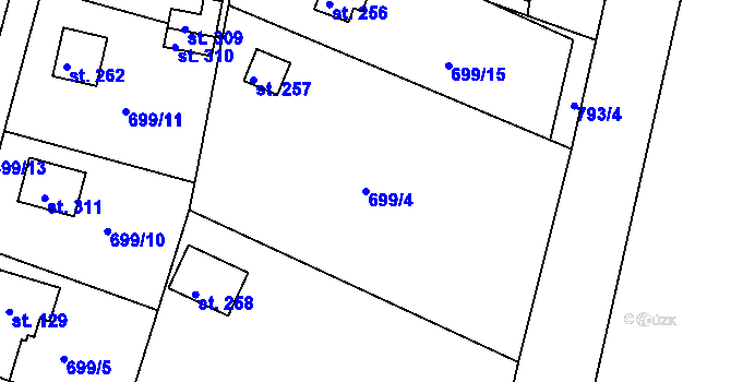Parcela st. 699/4 v KÚ Dobšín, Katastrální mapa