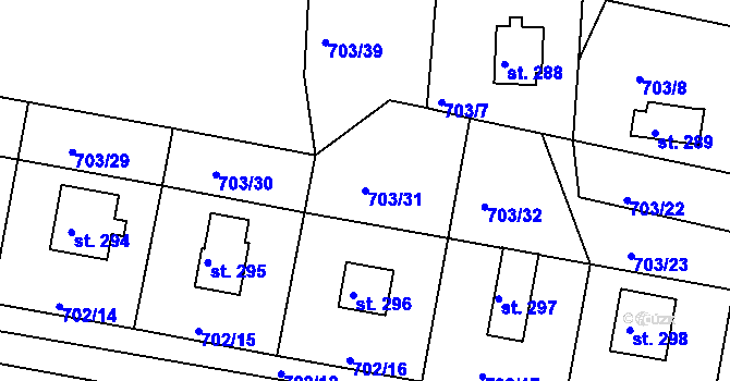 Parcela st. 703/31 v KÚ Dobšín, Katastrální mapa