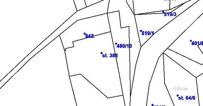 Parcela st. 388 v KÚ Dobšín, Katastrální mapa
