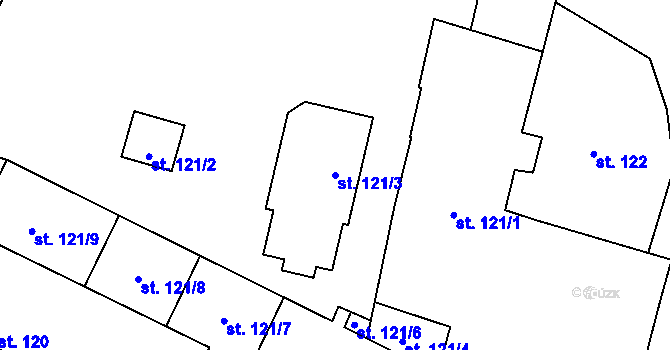 Parcela st. 121/3 v KÚ Doksany, Katastrální mapa