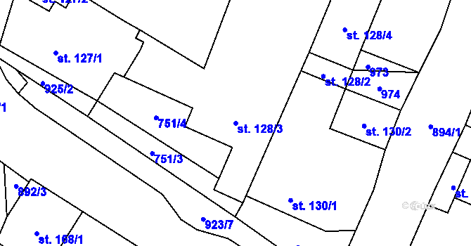 Parcela st. 128/3 v KÚ Doksany, Katastrální mapa