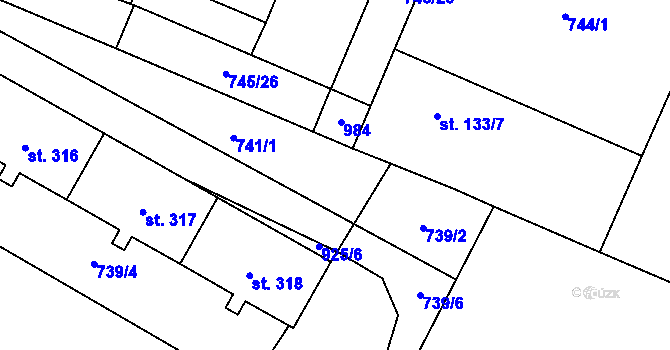 Parcela st. 135 v KÚ Doksany, Katastrální mapa