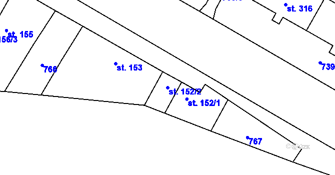 Parcela st. 152/2 v KÚ Doksany, Katastrální mapa
