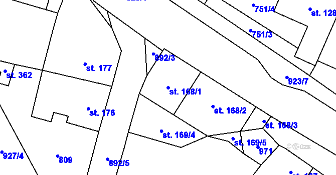 Parcela st. 168/1 v KÚ Doksany, Katastrální mapa