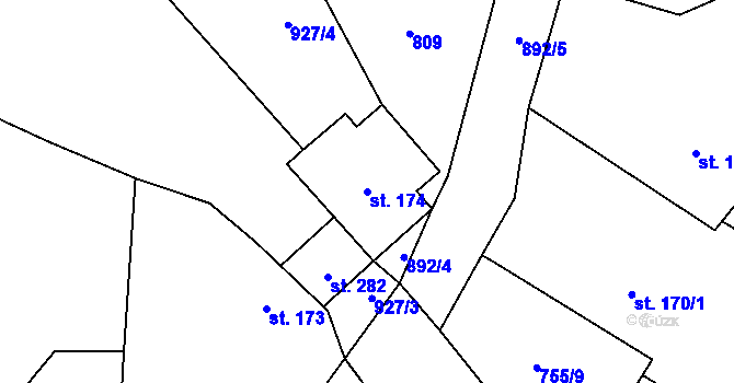 Parcela st. 174 v KÚ Doksany, Katastrální mapa