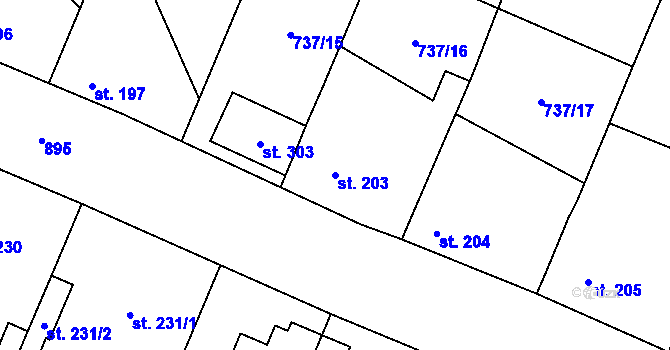 Parcela st. 203 v KÚ Doksany, Katastrální mapa