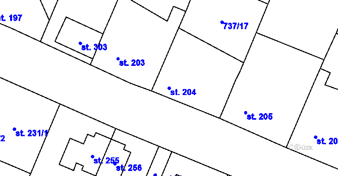 Parcela st. 204 v KÚ Doksany, Katastrální mapa