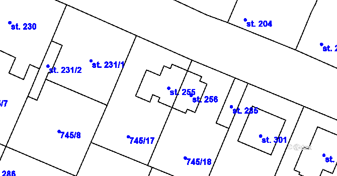 Parcela st. 255 v KÚ Doksany, Katastrální mapa