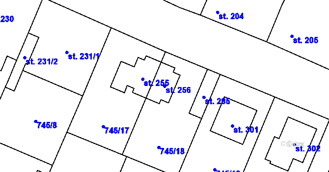 Parcela st. 256 v KÚ Doksany, Katastrální mapa