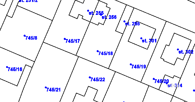 Parcela st. 745/18 v KÚ Doksany, Katastrální mapa