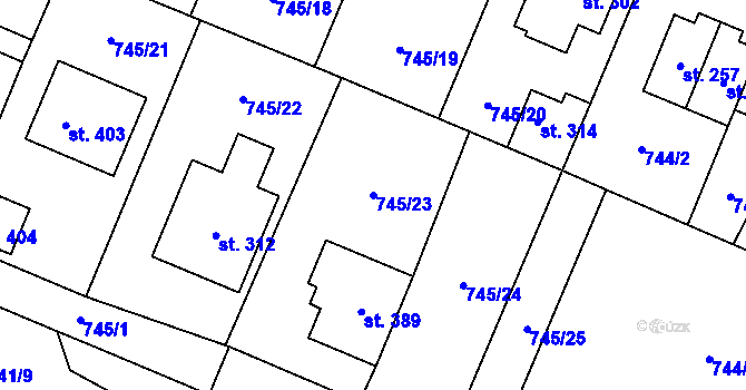 Parcela st. 745/23 v KÚ Doksany, Katastrální mapa