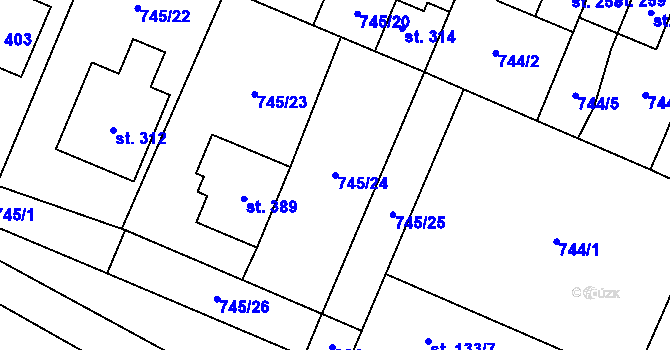 Parcela st. 745/24 v KÚ Doksany, Katastrální mapa