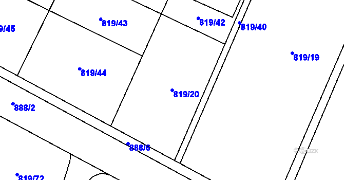 Parcela st. 819/20 v KÚ Doksany, Katastrální mapa