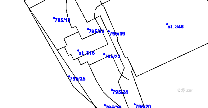 Parcela st. 795/23 v KÚ Doksany, Katastrální mapa