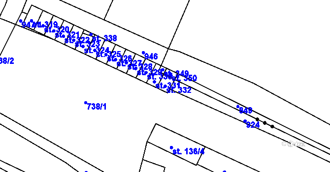 Parcela st. 332 v KÚ Doksany, Katastrální mapa