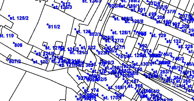 Parcela st. 923/1 v KÚ Doksany, Katastrální mapa