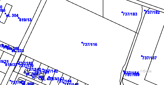 Parcela st. 737/116 v KÚ Doksany, Katastrální mapa