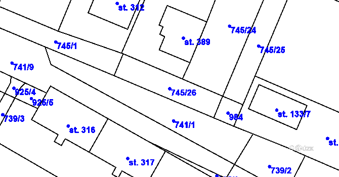 Parcela st. 745/26 v KÚ Doksany, Katastrální mapa