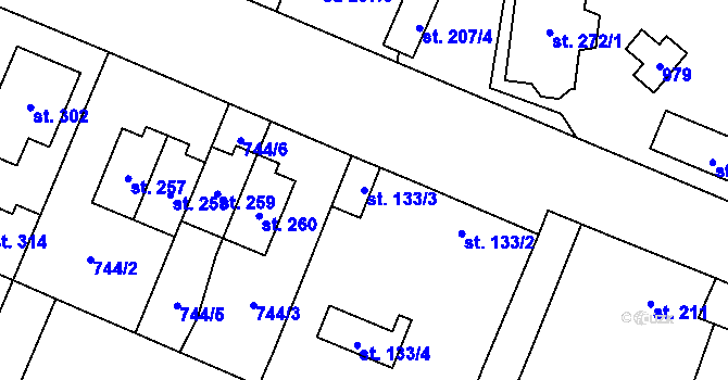 Parcela st. 133/3 v KÚ Doksany, Katastrální mapa