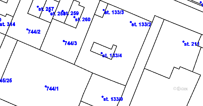 Parcela st. 133/4 v KÚ Doksany, Katastrální mapa