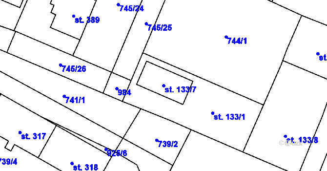 Parcela st. 133/7 v KÚ Doksany, Katastrální mapa