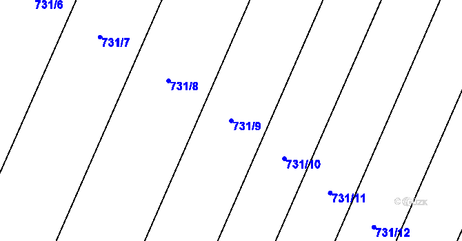 Parcela st. 731/9 v KÚ Doksany, Katastrální mapa
