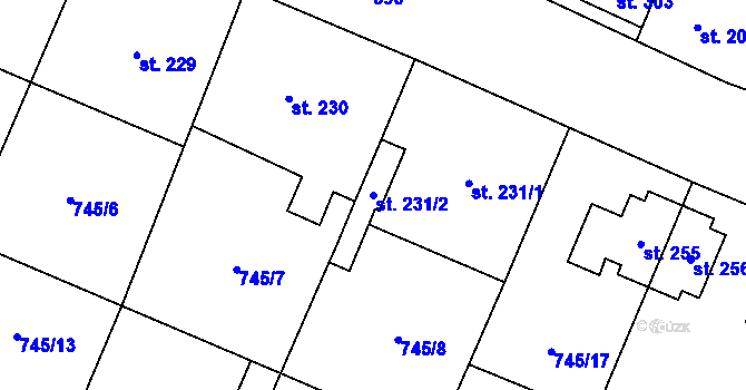 Parcela st. 231/2 v KÚ Doksany, Katastrální mapa