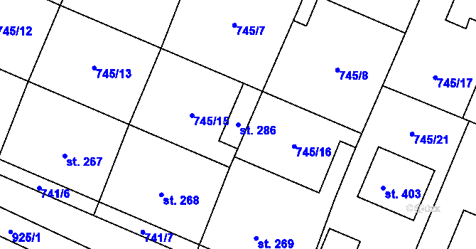 Parcela st. 286 v KÚ Doksany, Katastrální mapa