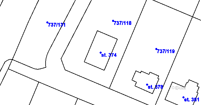 Parcela st. 374 v KÚ Doksany, Katastrální mapa