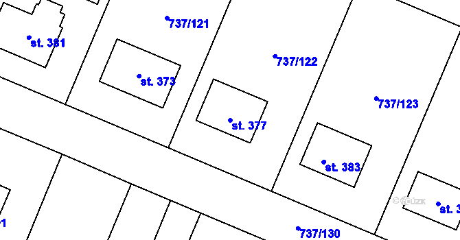 Parcela st. 377 v KÚ Doksany, Katastrální mapa