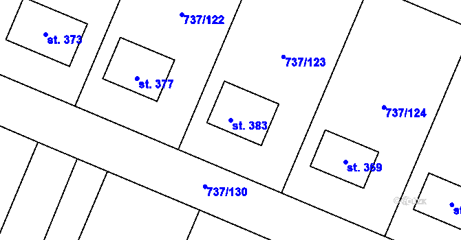Parcela st. 383 v KÚ Doksany, Katastrální mapa