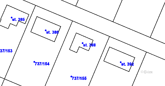 Parcela st. 388 v KÚ Doksany, Katastrální mapa