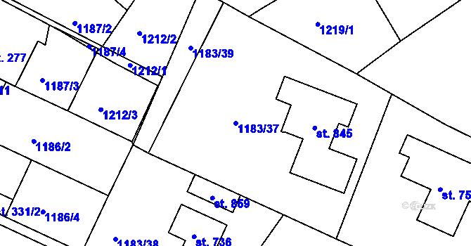 Parcela st. 1183/37 v KÚ Doksy u Kladna, Katastrální mapa