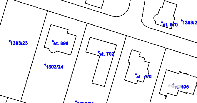 Parcela st. 707 v KÚ Doksy u Kladna, Katastrální mapa