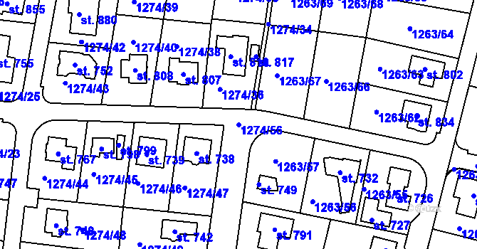 Parcela st. 1274/56 v KÚ Doksy u Kladna, Katastrální mapa