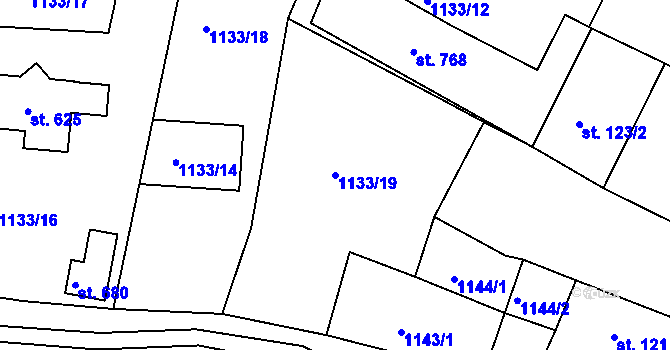 Parcela st. 1133/19 v KÚ Doksy u Kladna, Katastrální mapa
