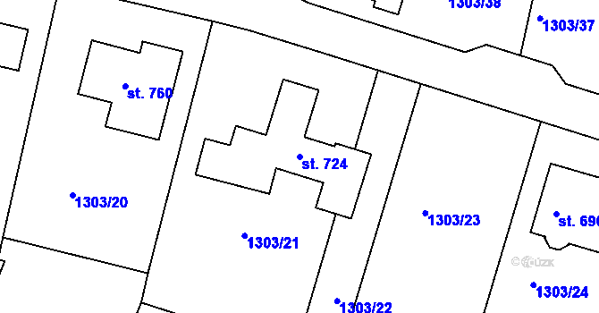 Parcela st. 724 v KÚ Doksy u Kladna, Katastrální mapa