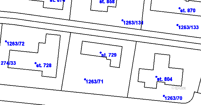 Parcela st. 729 v KÚ Doksy u Kladna, Katastrální mapa