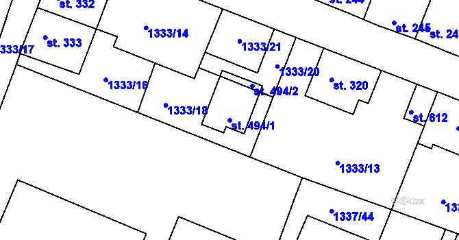 Parcela st. 494/1 v KÚ Doksy u Kladna, Katastrální mapa