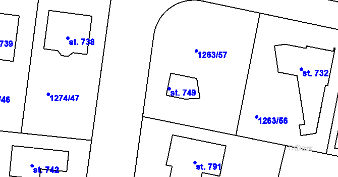 Parcela st. 749 v KÚ Doksy u Kladna, Katastrální mapa