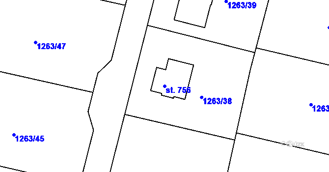 Parcela st. 756 v KÚ Doksy u Kladna, Katastrální mapa